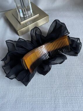 Black Chiffon Scrunchie with Amber Hair Comb